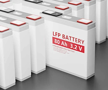 een aantal lfp accu's met daarop het opschrift LFP battery 80 Ah 3,2 V