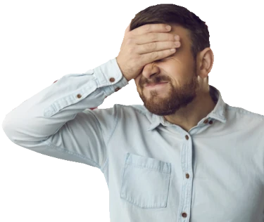 foto van een man die zijn hand voor zijn ogen slaat als teken dat er iets doms is gezegd of gedaan