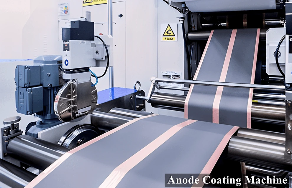 foto van een machine die de dunne folie produceert voor de anode van een lfp accucel