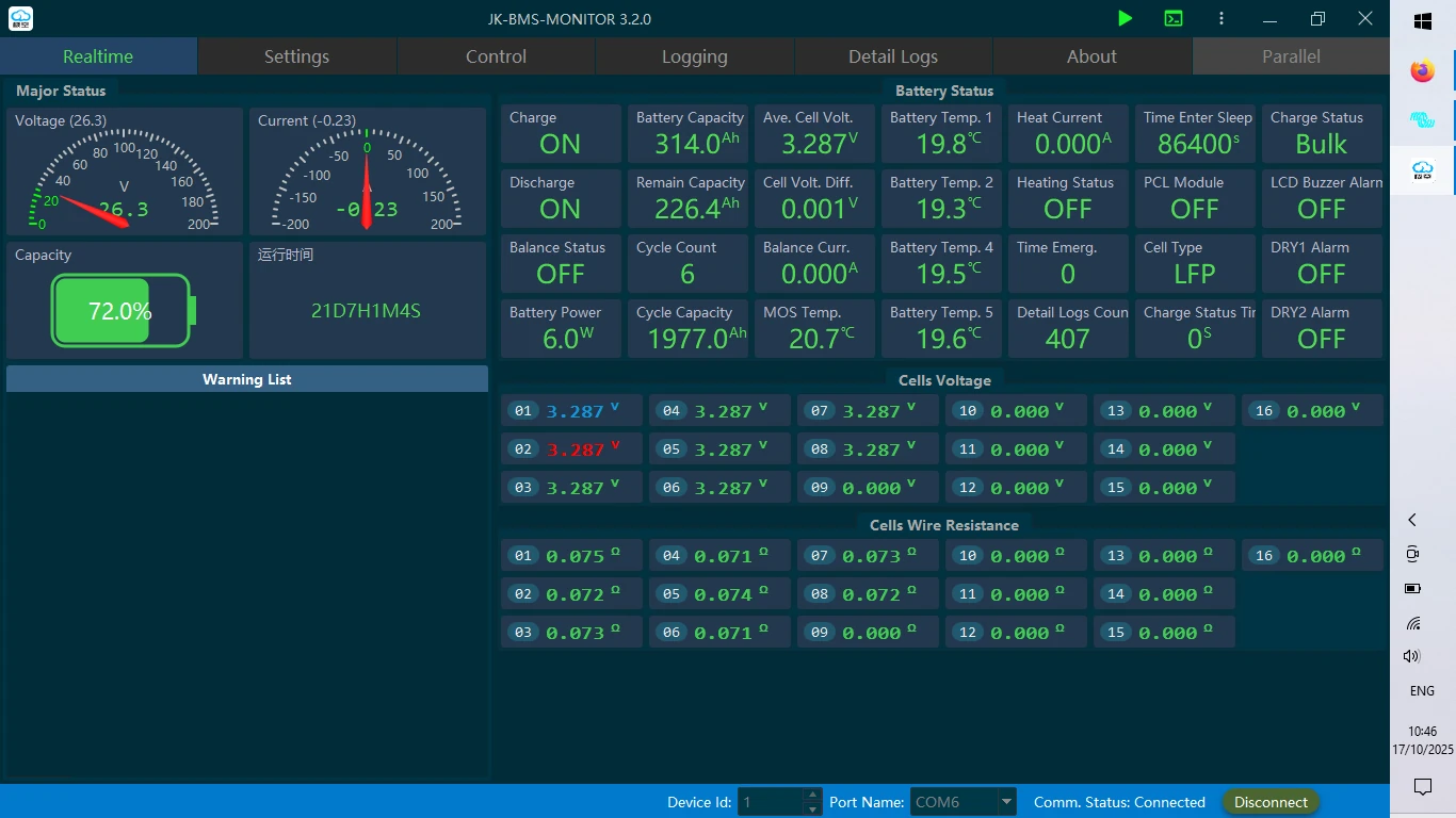 een foto van de monitor software van jk