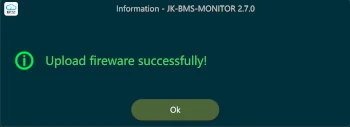 een screenshot van de firmware upload software die meldt dat de nieuwe firmware is geüpload