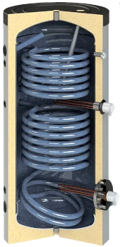 boiler met drie spiralen waarbij gekozen kan worden om twee spiralen in serie te gebruiken
