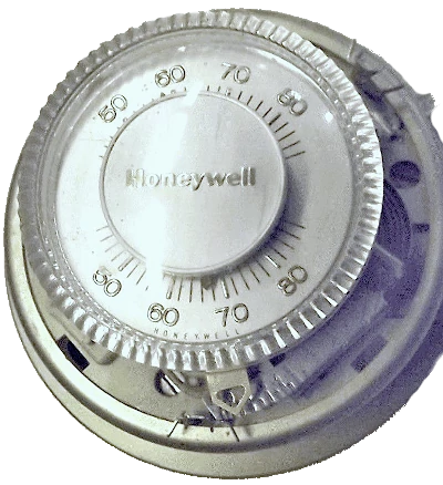 Honeywell classic round thermostaat met rechts onderin de instelmogelijkheid voor de anticipatieweerstand