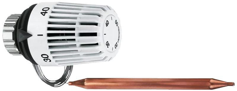 thermostaatventiel met sensor die in het retourblok van een open vloerverwarmingverdeler gestoken kan worden