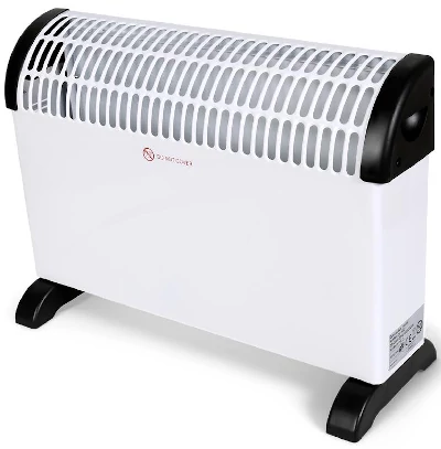 foto van een convectorkachel (een dunne, hoge en zeer lichte kachel die op elektriciteit werkt zonder ventilator